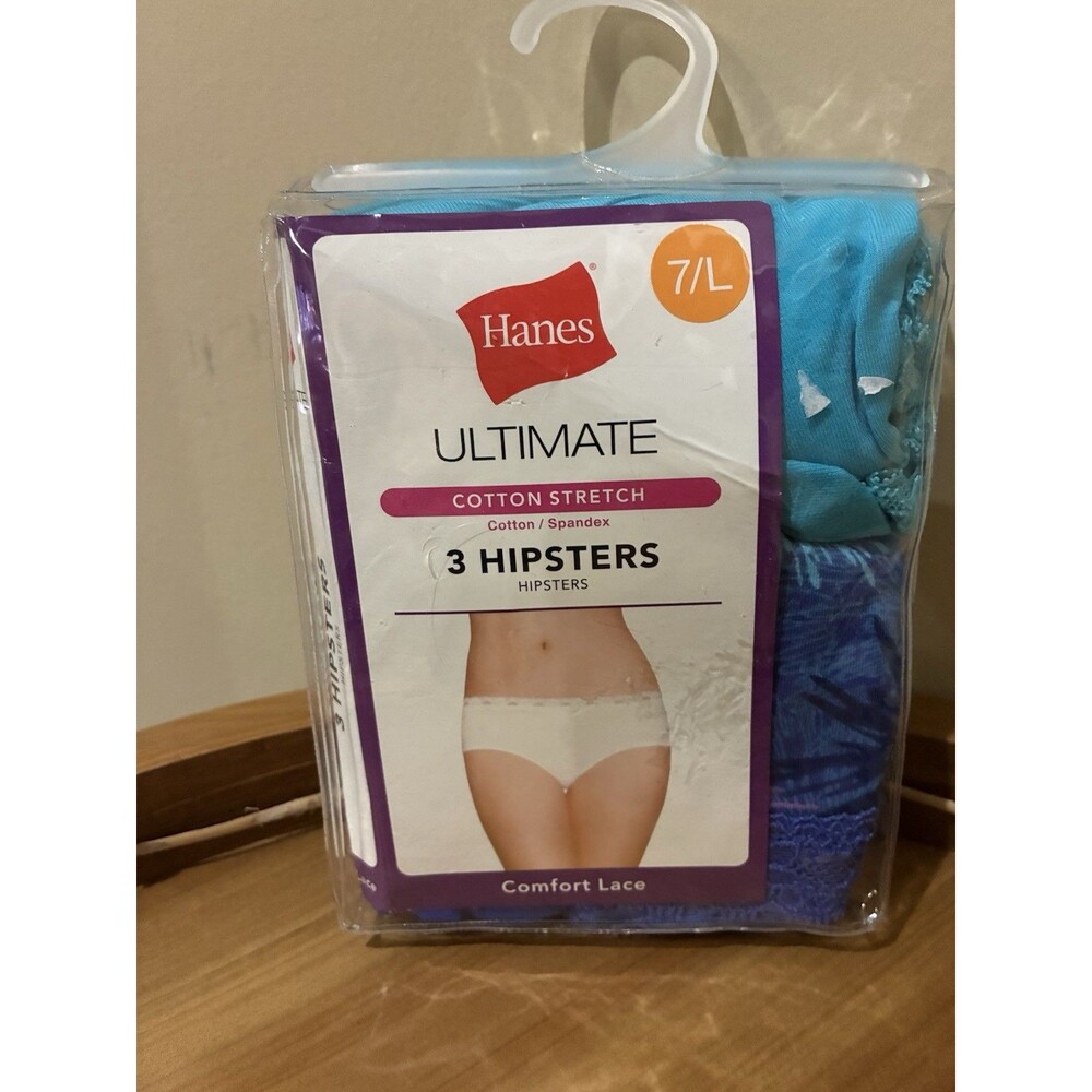Hanes Ultimate Comfort Lace HIPSTER  Panties size 7 large Cotton 3 Pack NEW